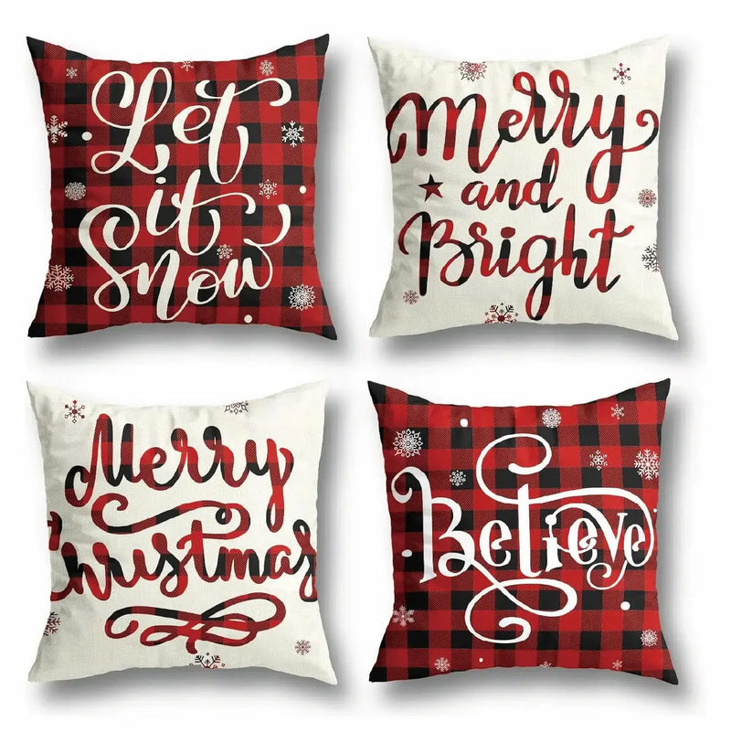 Axyaa Christmas Pillow Cover Set 45x45cm - Festive Home Decor with Snowman & Elk