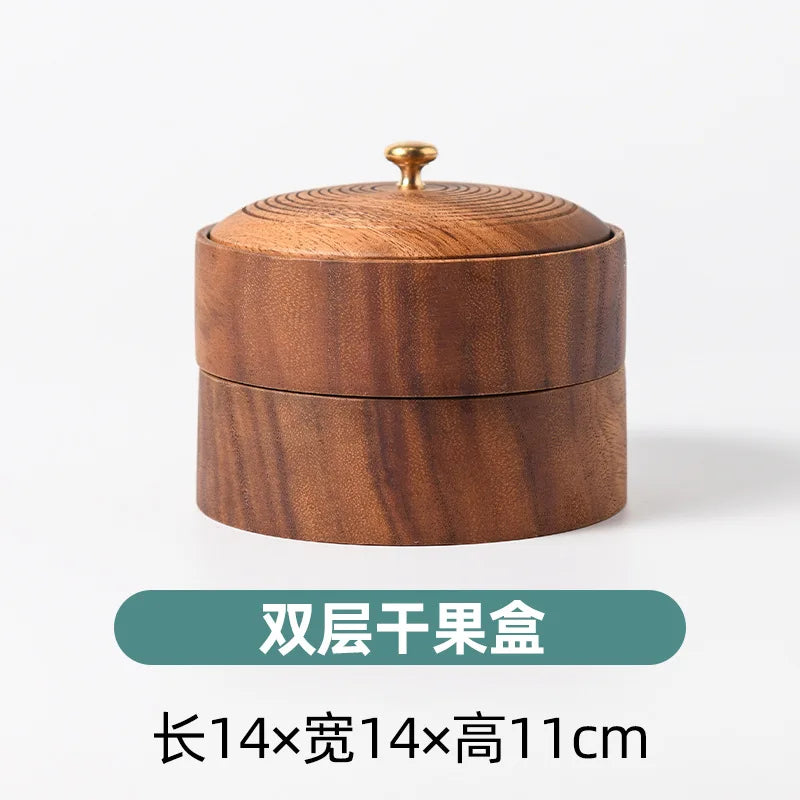 Axya Acacia Wood Double Fruit Tray: Solid Melon Seed & Dried Fruit Storage Box