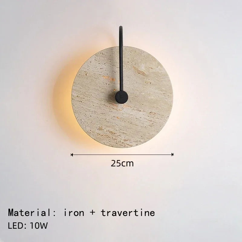 Axyaa Round Stone LED Wall Lights Black Metal Sconce Lamp