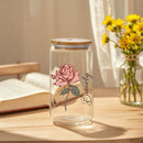 Axyaa Floral Retro Custom Engraved Glass Cup with Lid & Straw