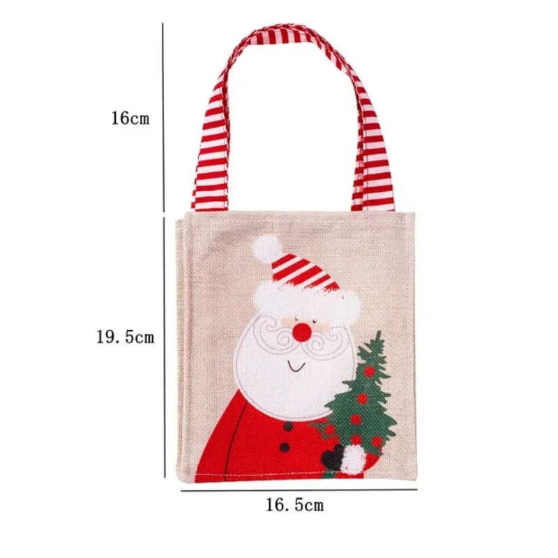 Christmas Candy Bag with Snowman & Santa Claus Pattern by Axyaa - Festive Tote Bag