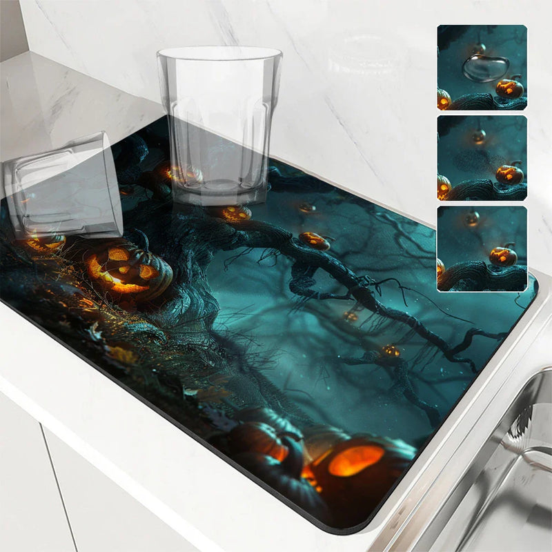 Axyaa Halloween Desk Drain Pad Non-slip Kitchen Mat