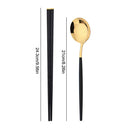 Axyaa Black Gold Stainless Steel Chopsticks Spoon Set