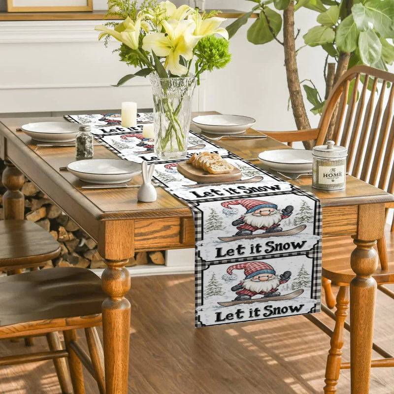 Axyaa Christmas Dwarf Snowflake Table Runner for Kitchen Dining Decor