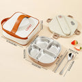 Axyaa Stainless Steel Divided Lunch Box Set with Cutlery