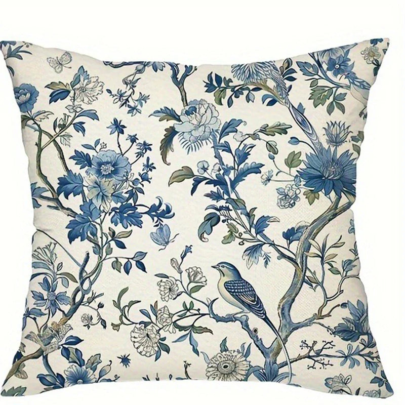 Axyaa Blue Floral Bird Pattern Pillowcase - Home Decor Brand