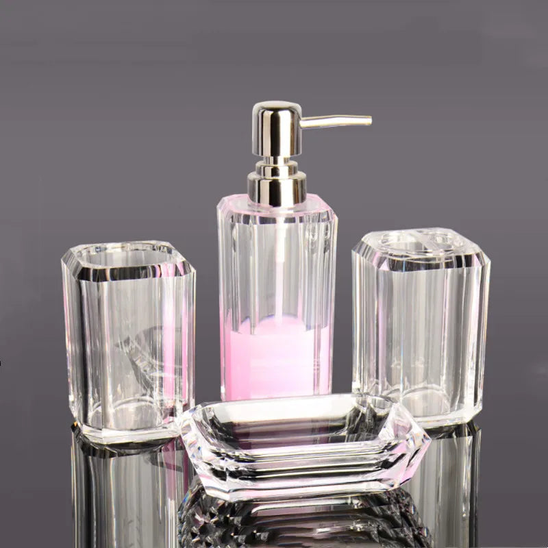 Axya Clear Acrylic Bathroom Set: Soap Dispenser, Soap Dish, Toothbrush Holder
