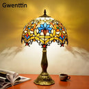 Axyaa Stained Glass LED Table Lamp - Mediterranean Baroque Style Bedroom Light