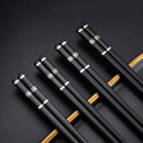 Axyaa Alloy Non-Slip Sushi Chopsticks Set - Black, 5 Pair Reusable Tableware Gift Japan Home