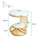 Axyaa Gold Marble End Table: Modern 2-Tier Side Nightstand, White & Gold Storage Shelf