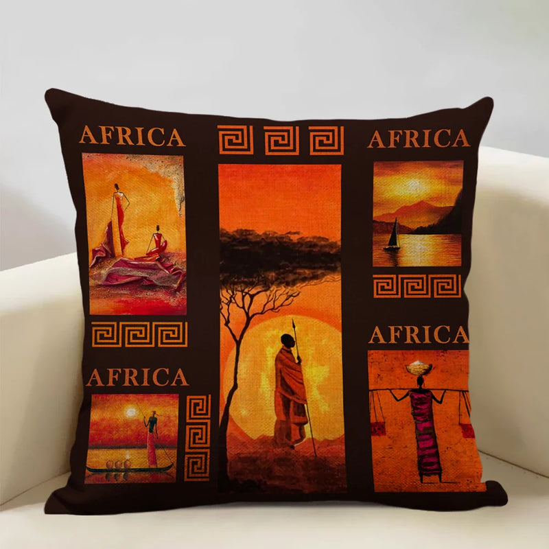 Axyaa African Dancer Linen Cushion Cover in Exotic Style Art Impression