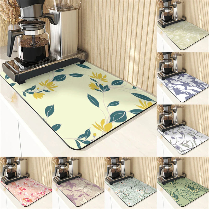 Axyaa Flowers Pattern Kitchen Absorbent Drying Mat: Stylish Table Decor & Accessory