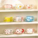 Axyaa Hand-Pinched Ceramic Mug & Saucer Set, Irregular Floral Design, Ins Style Drinkware