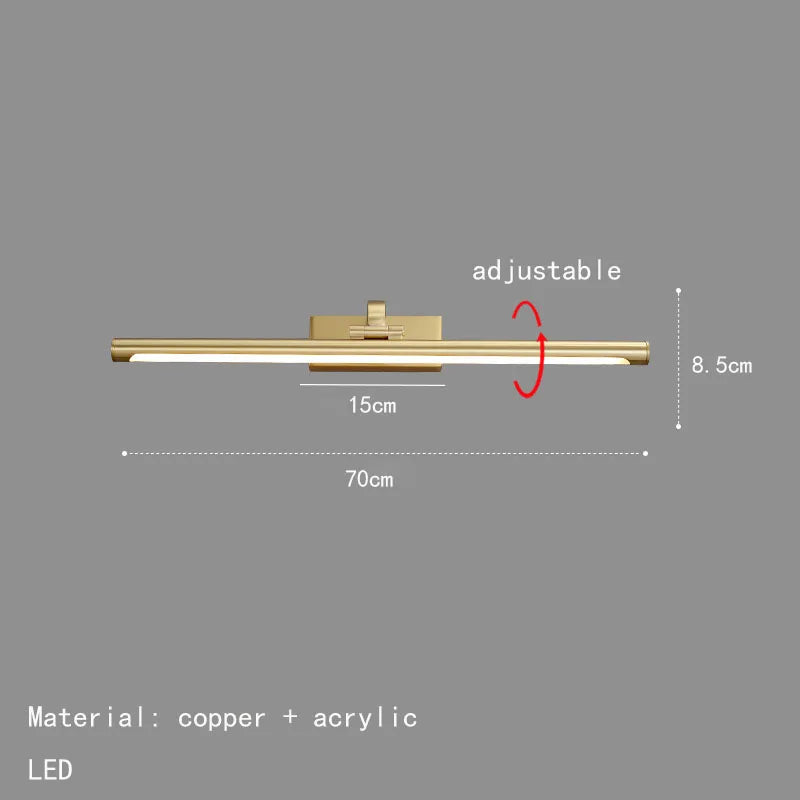 Axyaa Rotatable Gold Copper Wall Sconce for Bathroom Bedroom Lighting