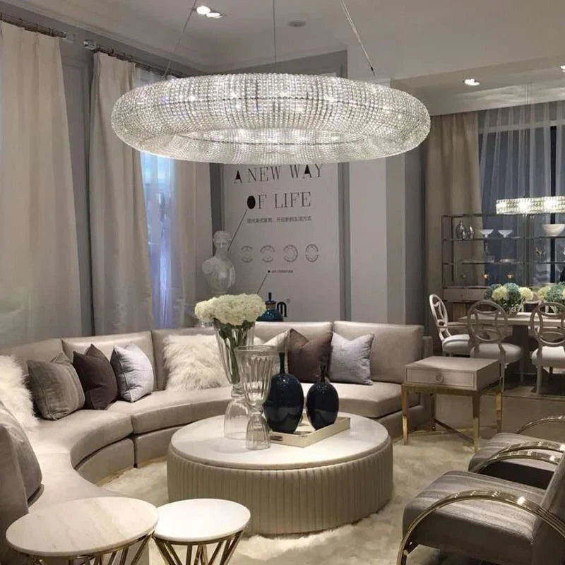 Axyaa Luxury Loft Chandelier: Modern Crystal Pendant Lights for Living Room.