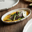 Axyaa Lotus Leaf Oval Plate: Ceramic Fish Steamed Dish for Sushi, Salad, Dessert