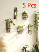 Axyaa Wood Wall Vase Green Plant Holder Home Decor Bouquet Tube Orb Decor