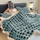 Axyaa Houndstooth Fleece Blanket Set & Pillowcase - Double Layer Thick Warm Blanket for Bed & Sofa
