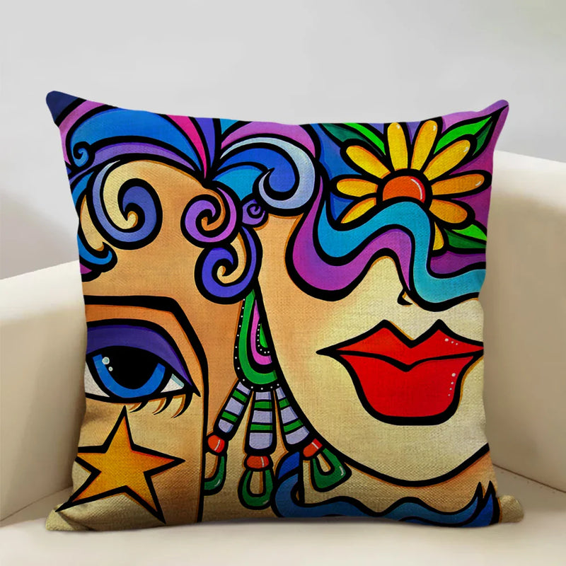 Nordic Style Abstract Painting Girl Cushion Cover by Axyaa