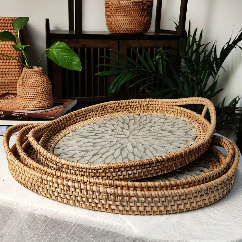 Axya Handwoven Rattan Basket: Home Tableware Organizer & Snack Platter