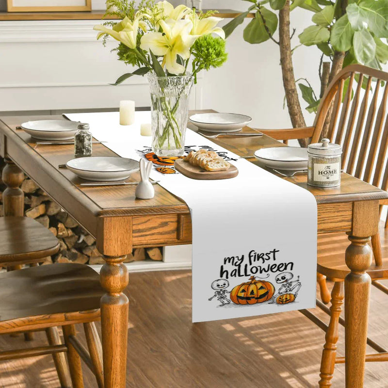 Axyaa Halloween Jack-o'-lantern Skull Table Runner for Kitchen Dining Decor