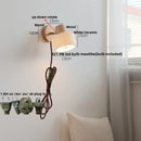 Axyaa White Ceramic LED Wall Lights with Pull Chain Switch on Modern Wood Base