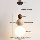 Axyaa Modern Nordic LED Pendant Light with Wood, Yellow Stone, and Glass