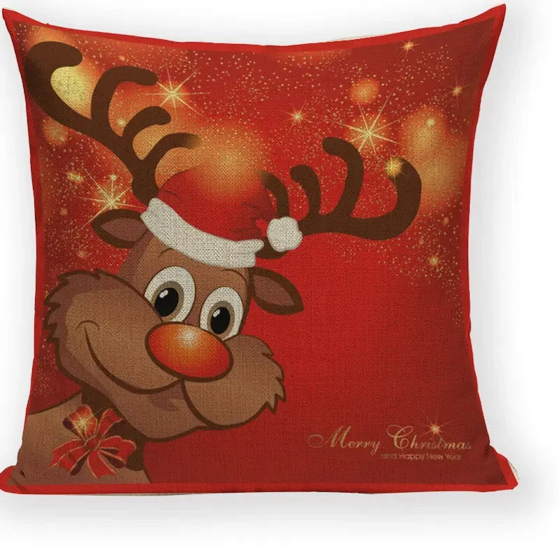 Axyaa Christmas Deer Throw Pillow Case - Festive Santa Claus Decor for Happy Holidays