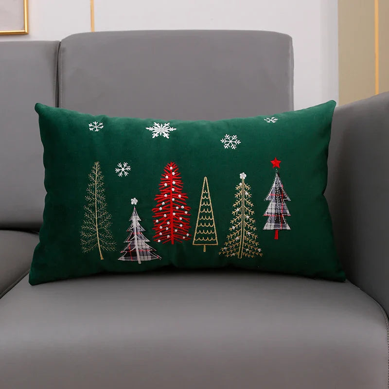 Axyaa Christmas Tree Snowflake Embroidery Pillow Cover 45x45cm 30x50cm Red Green Square