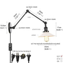 Axyaa Industrial Loft Swing Arm Wall Sconce Clear Glass Pull Chain Switch Bedside Lamp