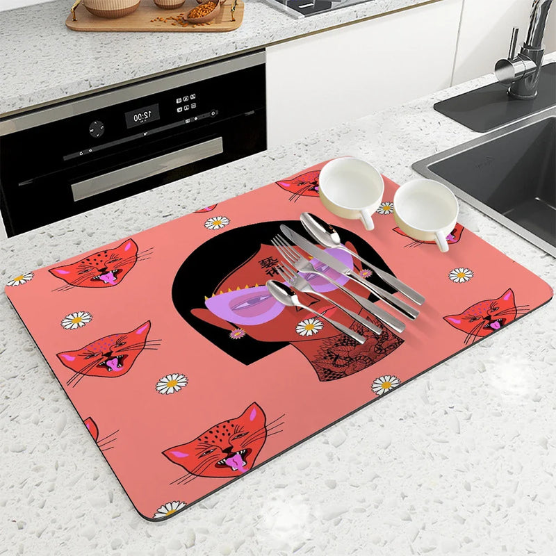 Axyaa Quick Dry Kitchen Mat: Absorbent, Antiskid, Flower Design