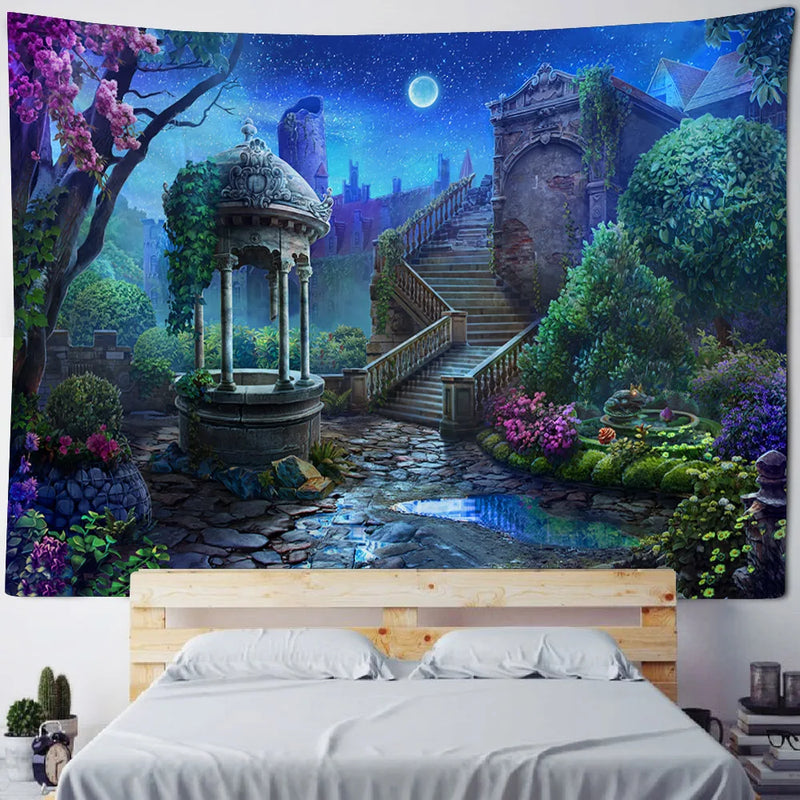 Axyaa Fairy Tale Fantasy Mushroom Tapestry - Boho Kids Room Art Decor