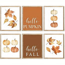 Retro Pumpkin Watercolor Canvas Print, Hello Autumn Quote Wall Art, Axyaa Fall Decor
