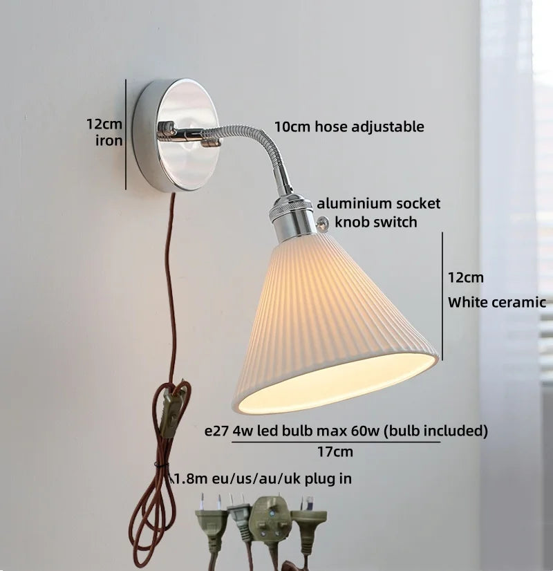 Axyaa White Ceramic LED Wall Light with Pull Chain Switch