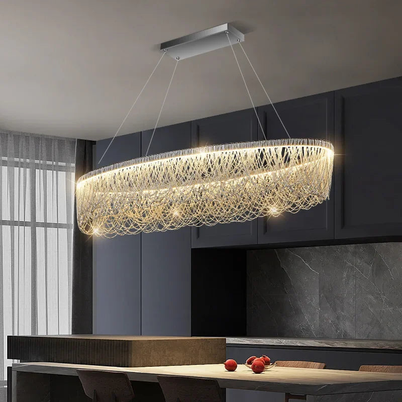 Axyaa Chrome Tassel Chandelier LED Lighting Pendant Lamp for Home Decor