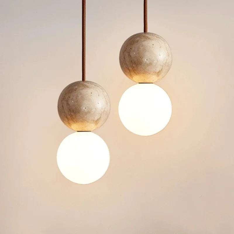 Axyaa Stone Cream Pendant Light Chandelier with Long Line Hanging Design