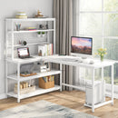 Axyaa Large Computer Desk with Wireless Charging and 5 Storage Shelves, Office Study Writing Table