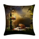 Axyaa Mushroom Fairy Tale Garden Linen Pillowcase for Sofa Seat Decor