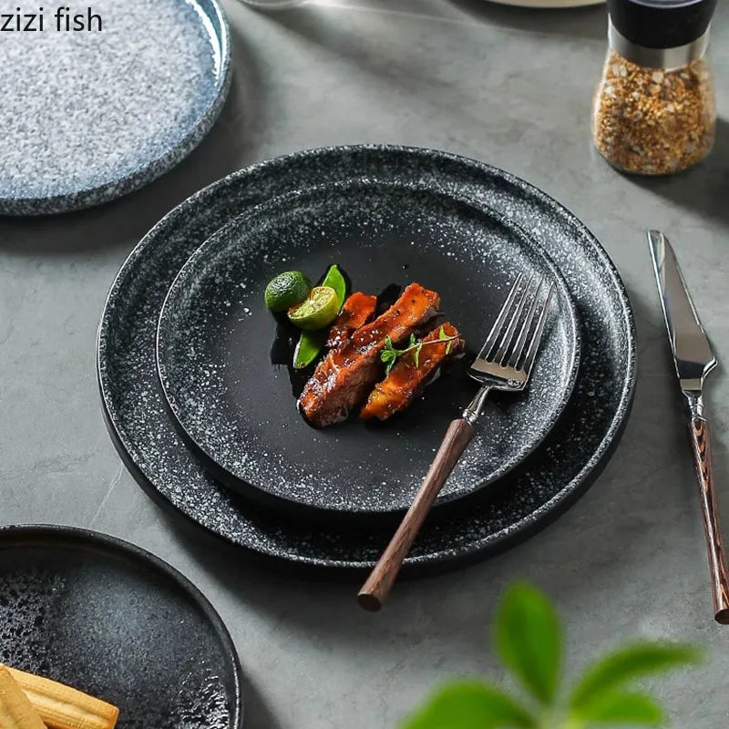 Axya Ceramic Steak Plate: Retro Creative Restaurant Tableware, Sushi, Pasta, Desserts