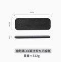 Axyaa 10" Black & White Rock Grain Ceramic Sushi Plate - Rectangular Dim Sum Plate