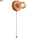 Axyaa LED Wall Lamp 220v Pull Chain Switch Ash Wood Stair Lighting Fixtures