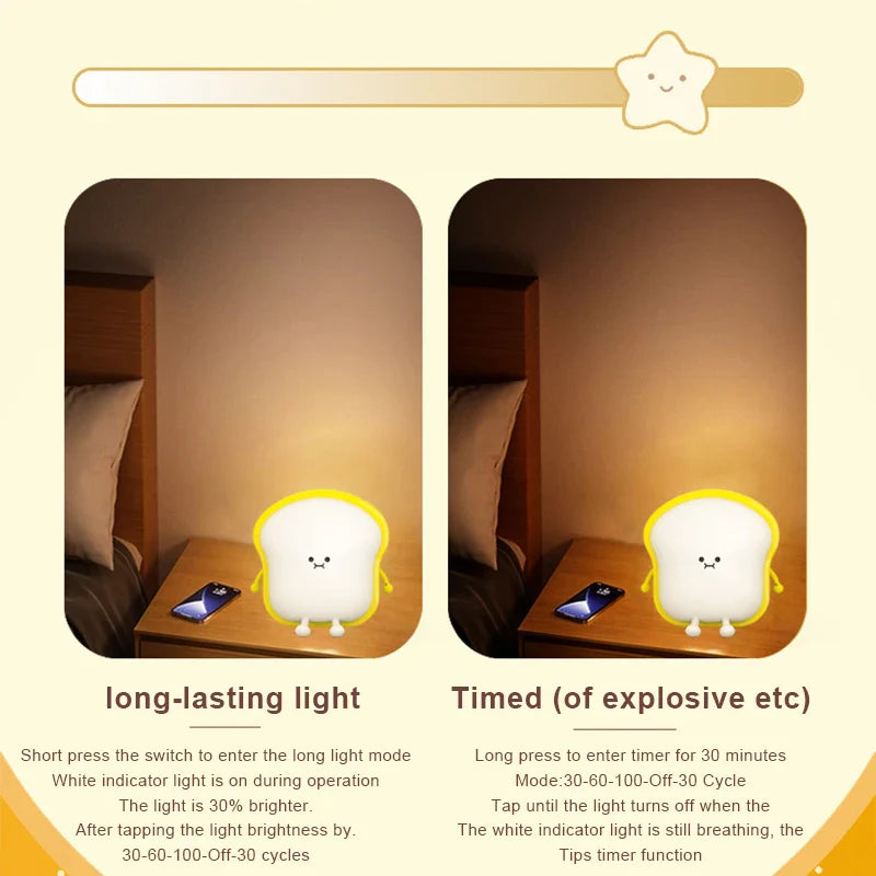 Axyaa Cartoon Toast LED Night Light Phone Holder Silicone Desktop Lamp