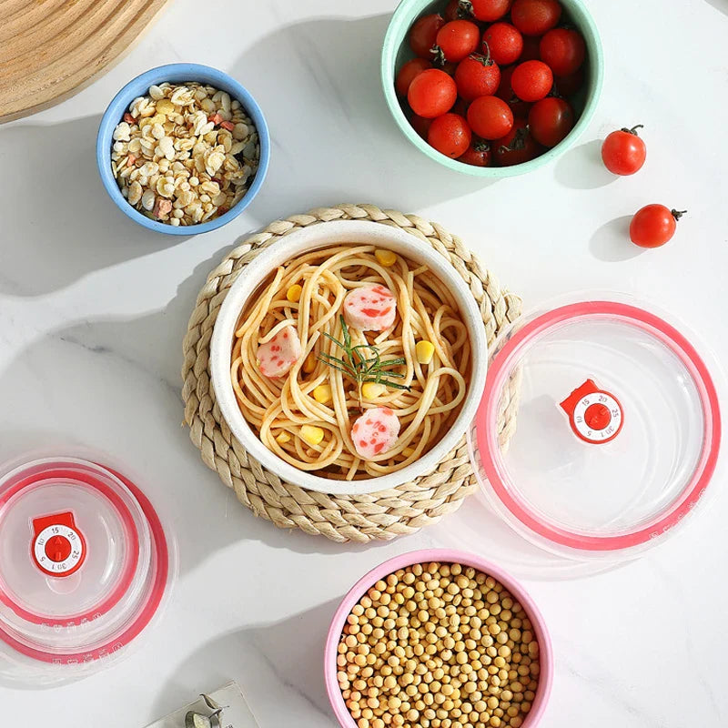 Axyaa Wheat Straw Fresh-Keeping Bowl Set with Lid - Microwaveable Round Lunch Box