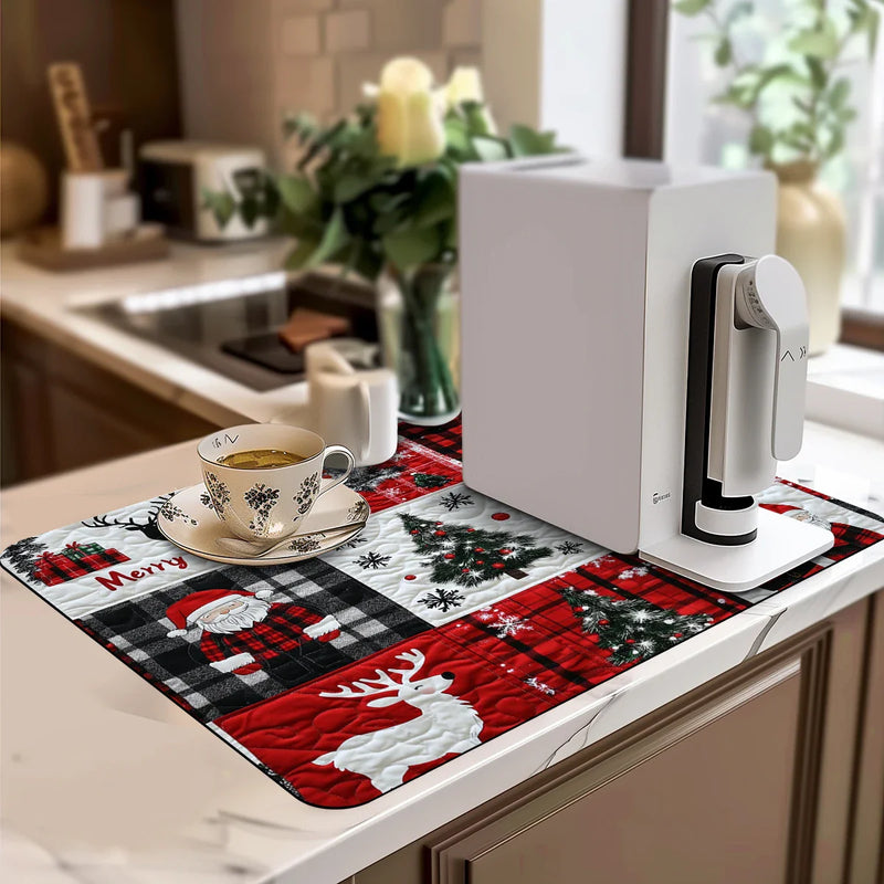 Axyaa Christmas Snow Coffee Cup Drying Mat Non-slip Absorbent Kitchen Counter Drain Mat