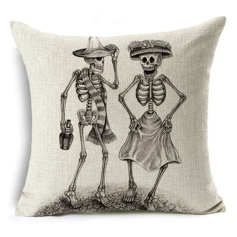Axyaa Bone Cartoon Cushion Cover - Halloween Themed Decorative Pillow Case