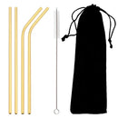 Axyaa Gold Stainless Steel Straw Set with Bag & Brush
