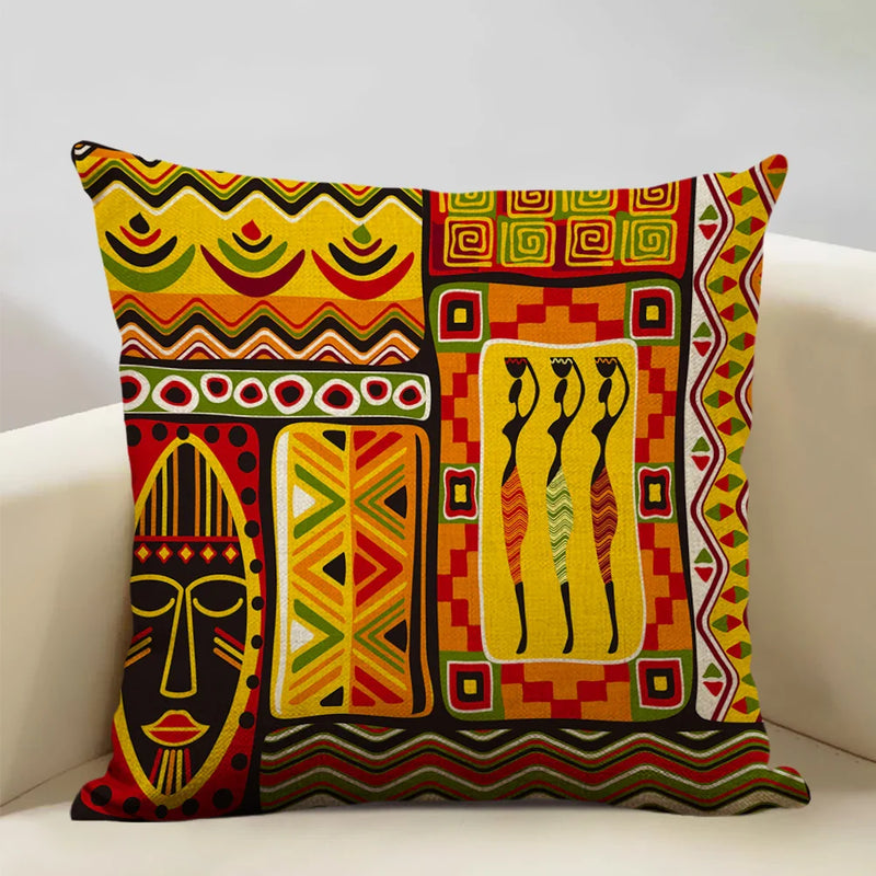Axyaa African Dance Oil Painting Cushion Cover 45x45cm for Home Living Room Decor