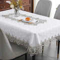Axyaa White Floral Lace Embroidery Tablecloth - Waterproof Rectangle Table Cover