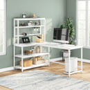 Axyaa Large Computer Desk with Wireless Charging and 5 Storage Shelves, Office Study Writing Table