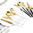 Axyaa 36pc White Gold Stainless Steel Dinnerware Set Flatware Cutlery Kit